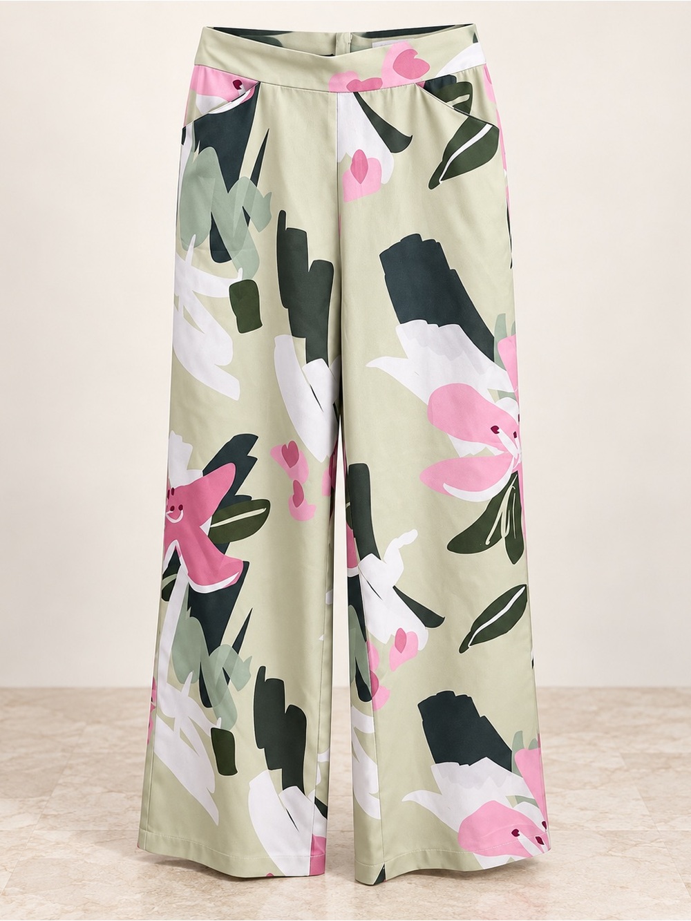 Camira Asrori Size M Floral Wide Leg Palazzo Pants Pink Sage Resort